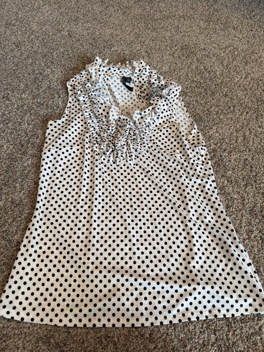 Essentials White and Black Polka Dot Ruffle V-Neck Camisole